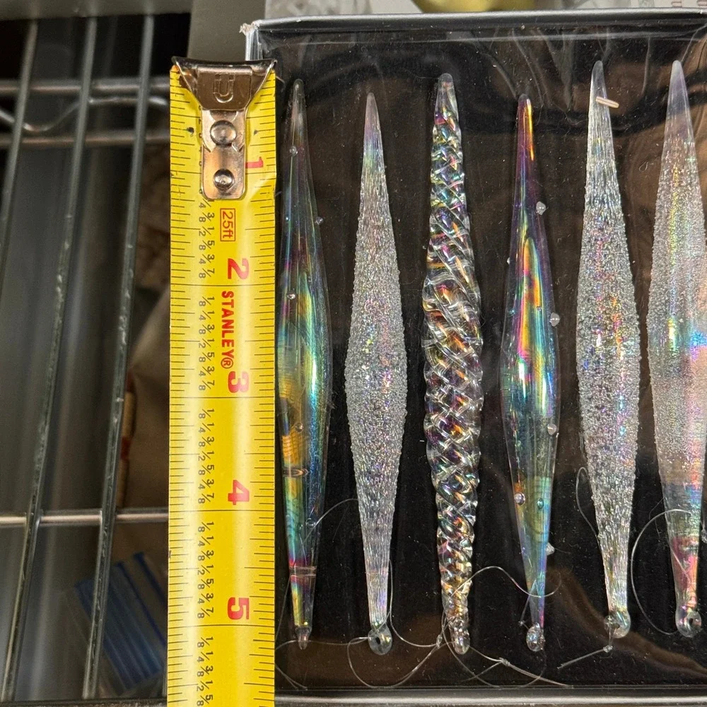 Pier 1 Imports Iridescent Glass Icicle Ornaments 6pc Set Twisted Frosted